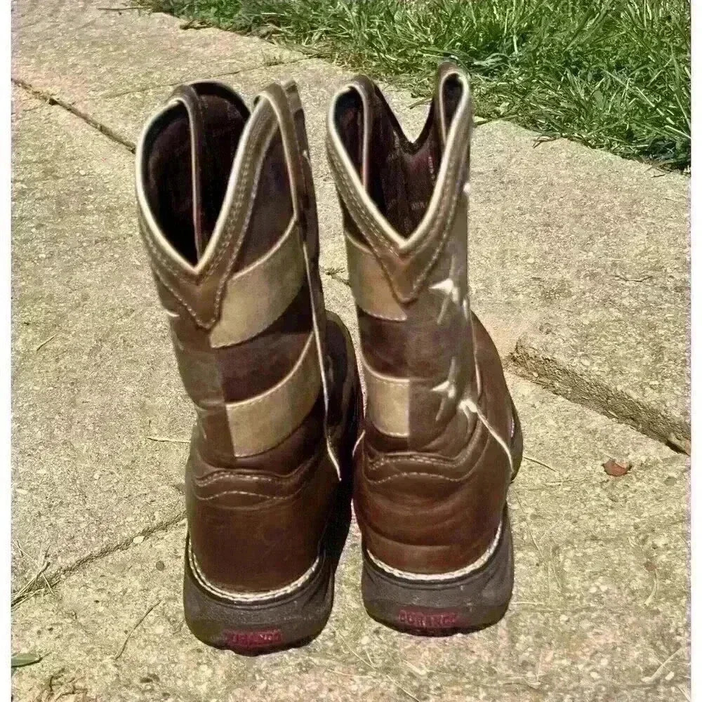 Durango Brown Union Flag Patriotic Western Boots Kids 8” Size US 6M - Picture 6 of 14